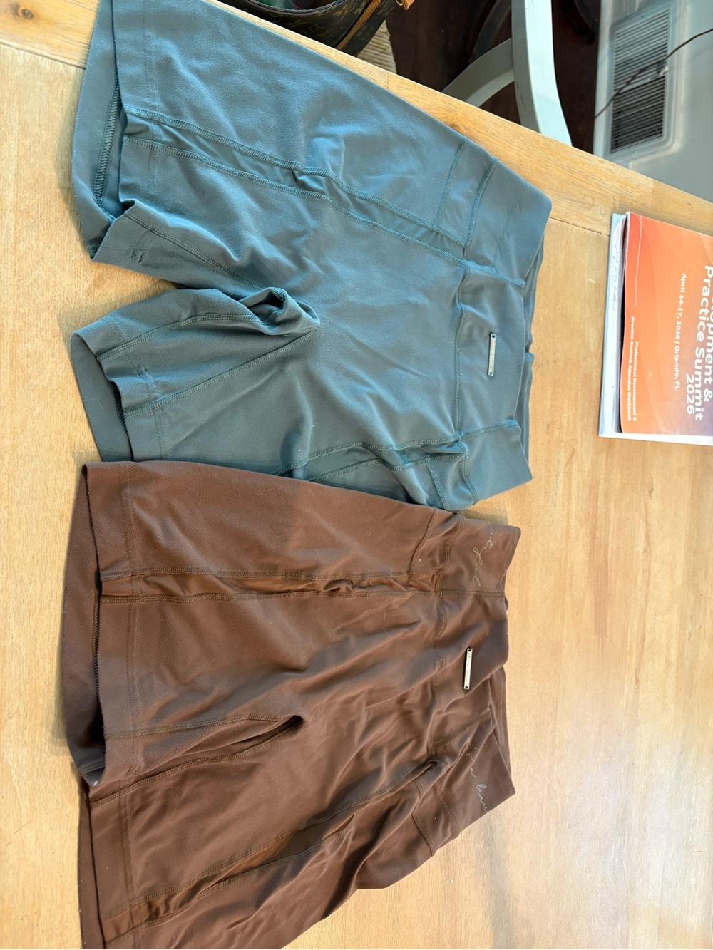 Gymshark Women's Bike Shorts in Teal and Brown. Set of 2